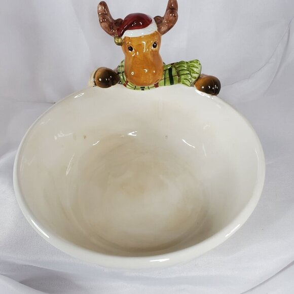 Harry & David Moose Ceramic Holiday Bowl Decorative Serving Dish 7" Diameter - Picture 2 of 12